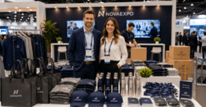 Be visible, be memorable. Branded merch is essential in a trade show.