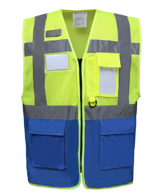 YOKO HVW820 - EXECUTIVE OPEN MESH WAISTCOAT - Fluoresce Yello/Navy