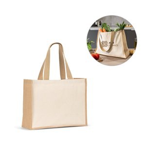 Canvas bag (320 g/m²), with bottom and sides in laminated jute (350 g/m²) in natural tones - Egotier 92538