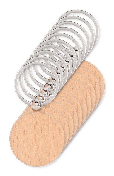 Pack of 10 GiftRetail MO9773 - TOTY WOOD Round wooden key ring